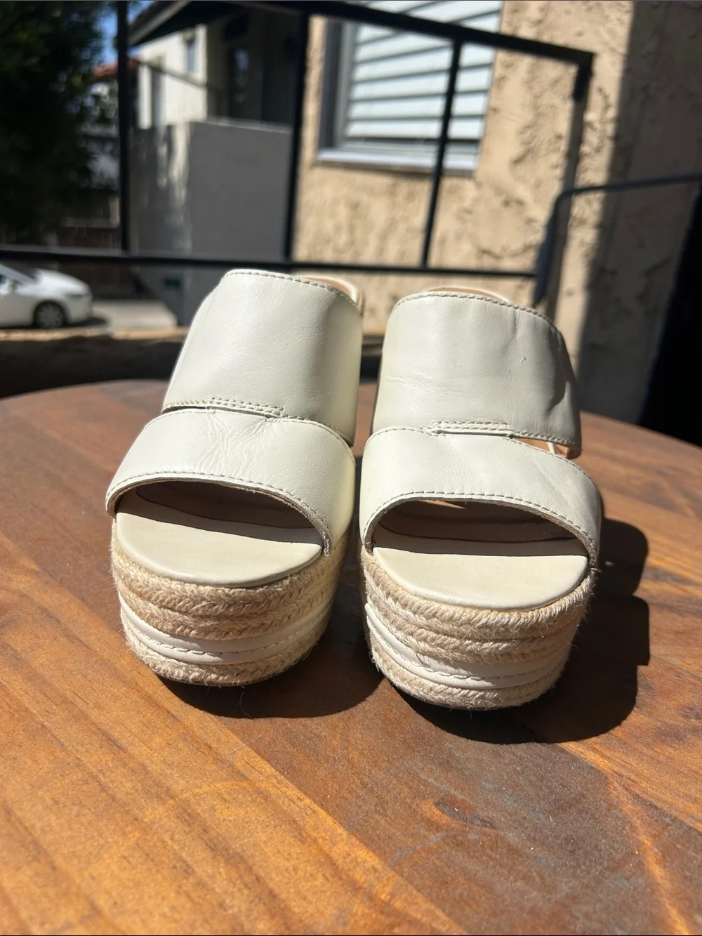 Crown Cream Leather Espadrille Wedge Slides